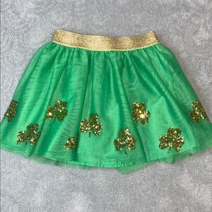 Girls Green and Gold Sequin Shamrock Skirt 4/5